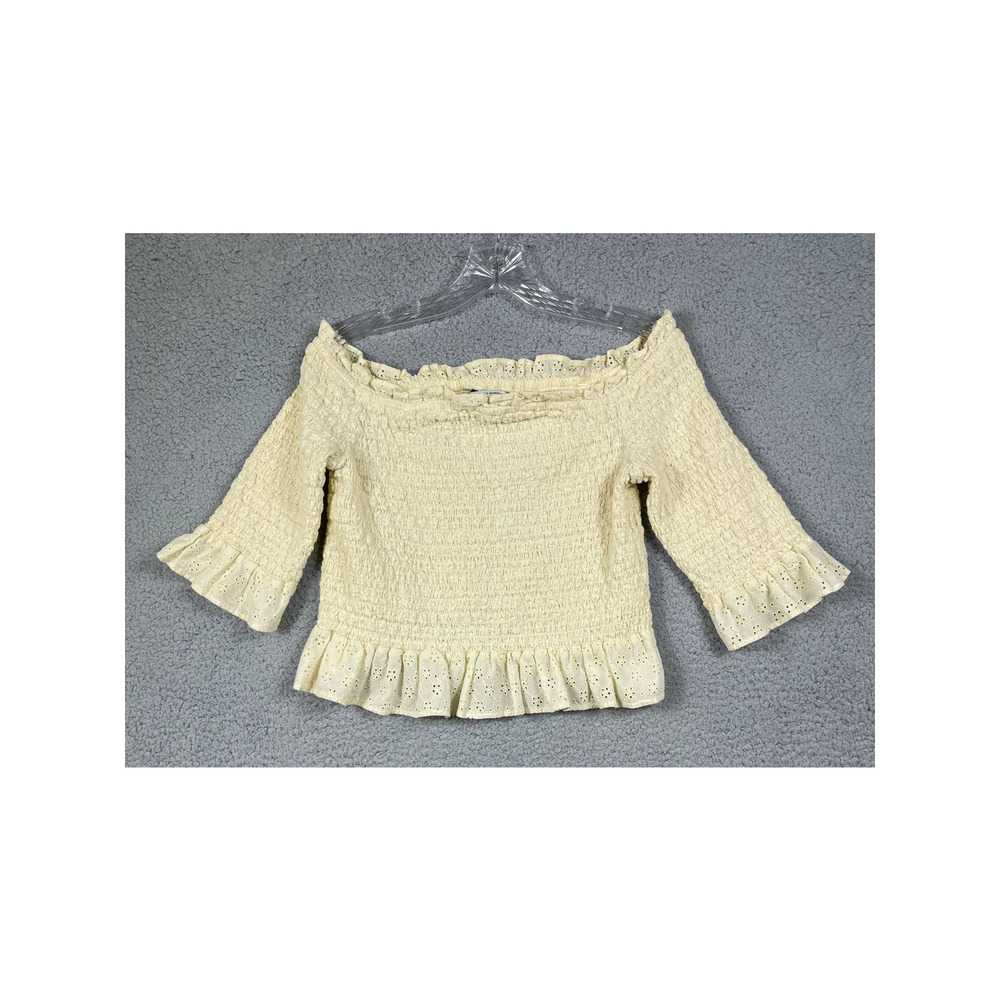 American Eagle Outfitters Womens Size L Smocked Eyelet Top Off Shoulder Cream